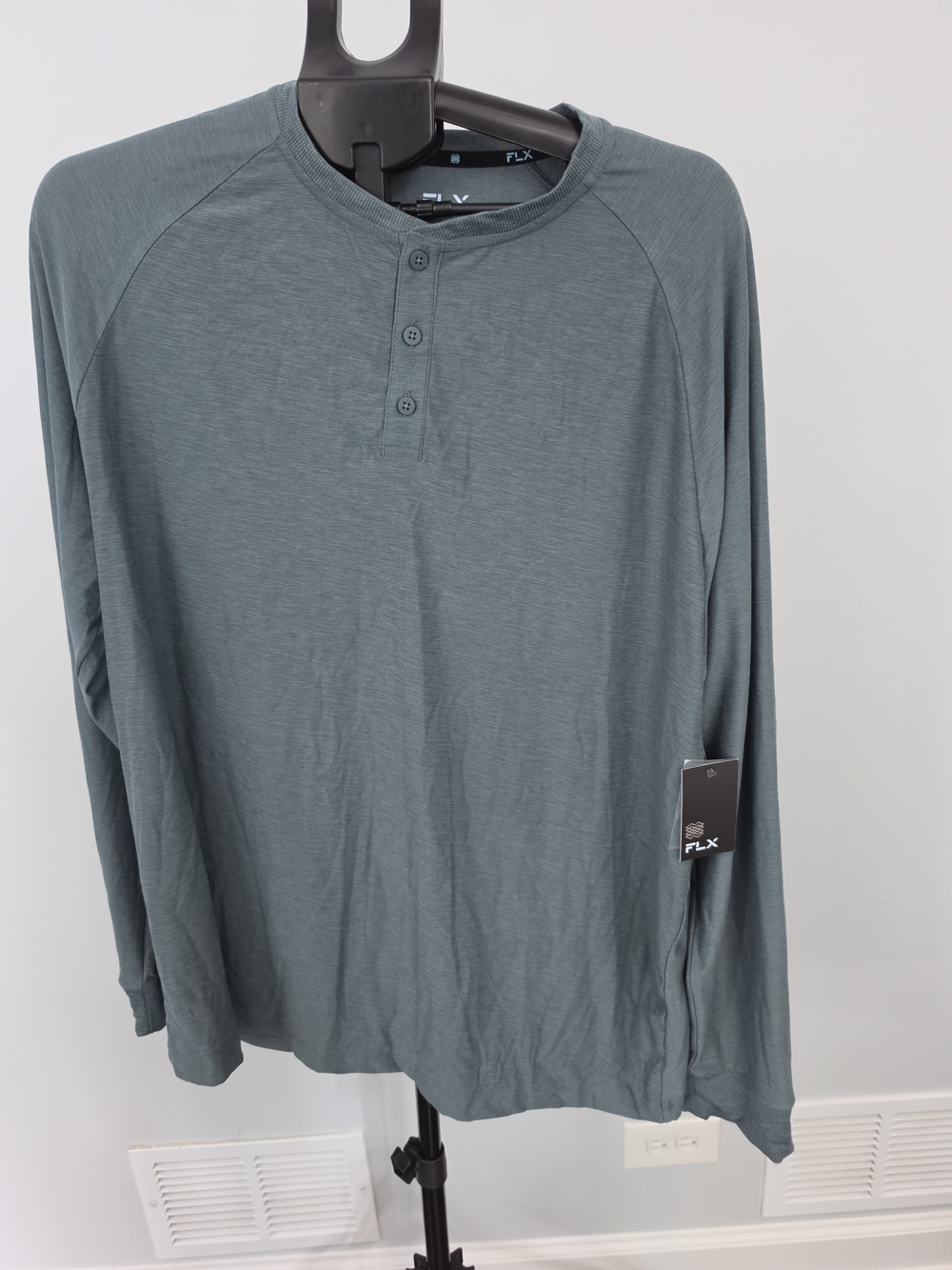 FLX Men's Long-Sleeve Henley in Slate Blue-Green
